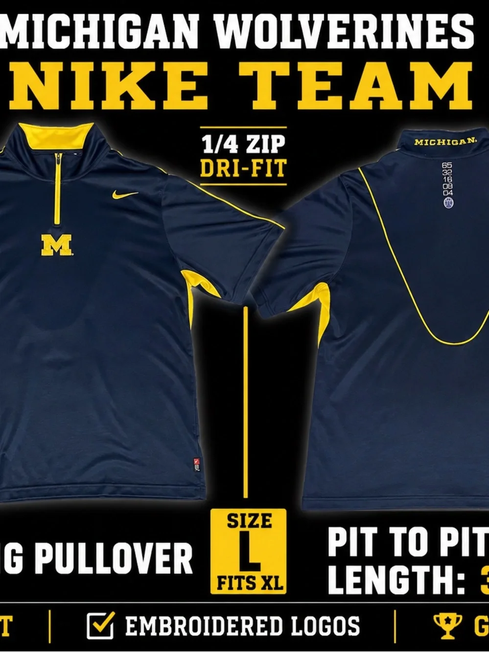 Nike Navy and Yellow 1/4 Zip Dri-FIT Pullover